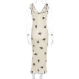 Women Summer French Bow V-Neck Suspender Bodycon Dress