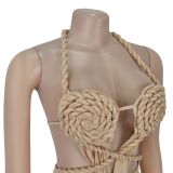 Women sexy knitting Halter Neck Backless Solid Dress