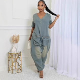 Women Style Pocket Washed Denim Jumpsuit