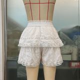 Women Elastic Waist Puffy Layered Lace Cascading Ruffles Skirt Pants