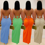 Women sexy knitting Halter Neck Backless Solid Dress