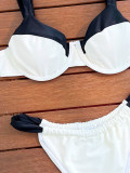 Women Sexy Backless Solid Patchwork Swimwear  Two Pieces