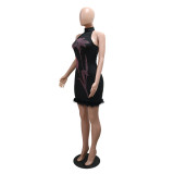 Women Beaded Sexy Bodycon Sleeveless Mini Dress