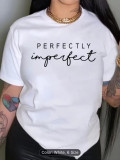 Women summer letter print short sleeve Round Neck Top