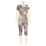 Women Irregular Shoulder Sexy Leopard Print Jumpsuit