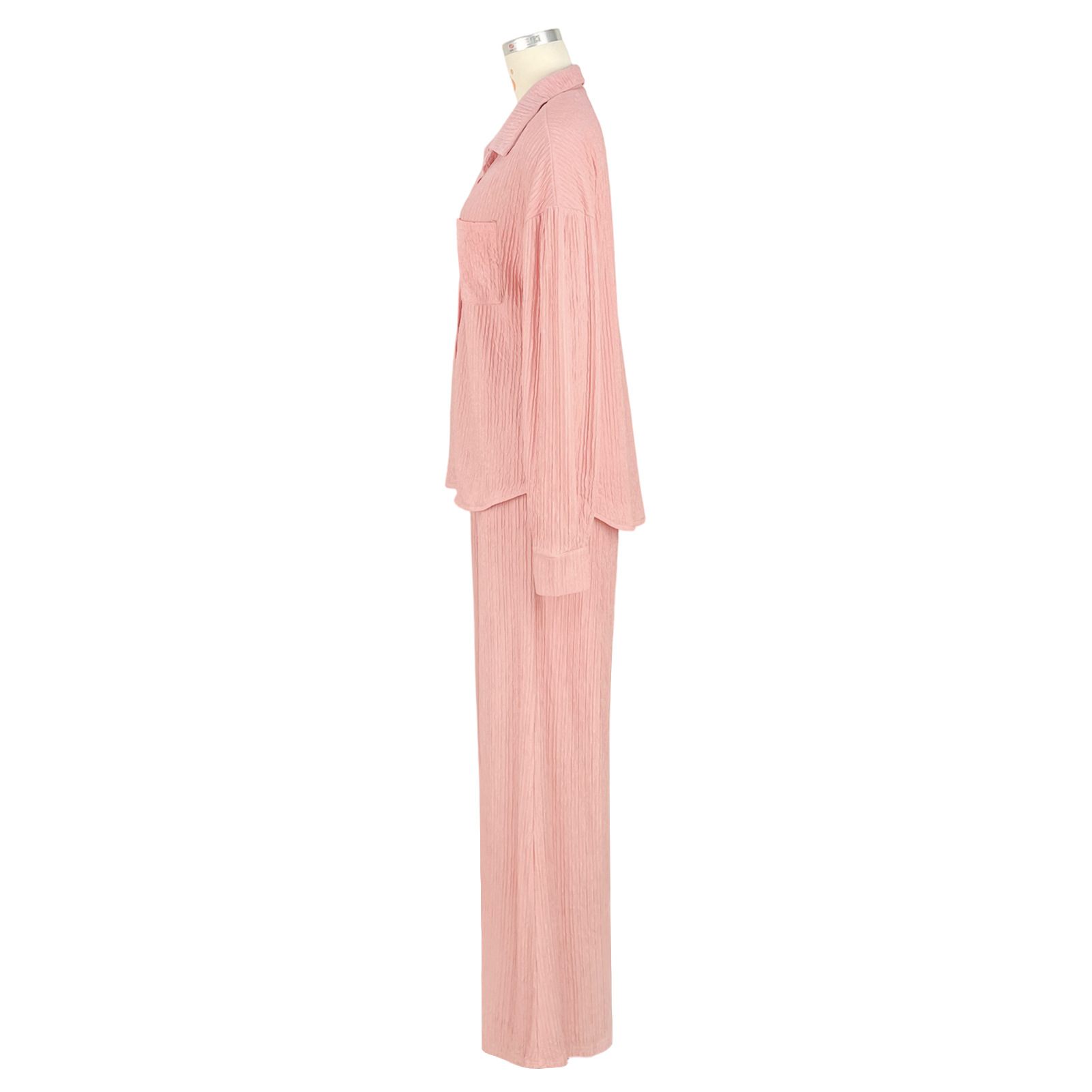 Women Crumpled Lace-Up Top and Pocket Wide Leg Pants Two Piece Set