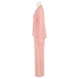 Women Crumpled Lace-Up Top and Pocket Wide Leg Pants Two Piece Set