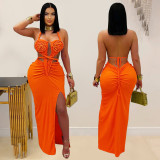 Women sexy knitting Halter Neck Backless Solid Dress