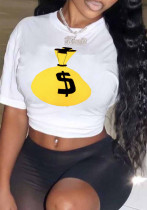 Women Letter Print Round Neck Short Sleeve T-shirt