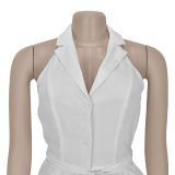 Women Summer Casual Solid V-neck Backless Jumpsuit