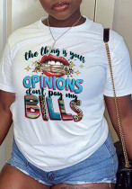 Women Letter Print Women Round Neck T-shirt Top