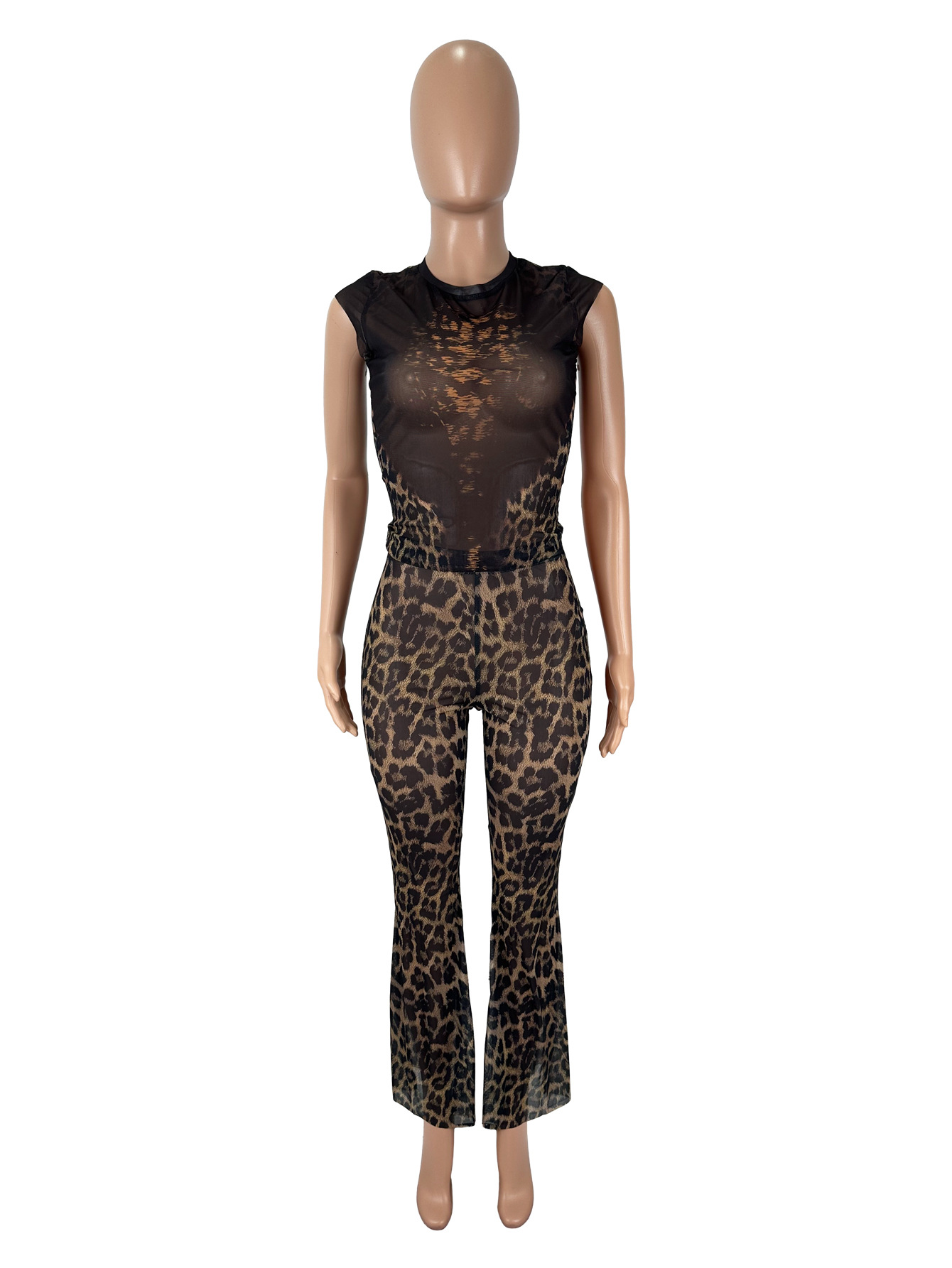 Women sexy trendy leopard print top and pants two piece set