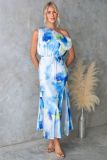 Women Summer Slit Sleeveless Print Dress