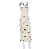 Women Summer French Bow V-Neck Suspender Bodycon Dress