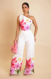 Women Elegant Stretchy Slash Shoulder Top and Wide Leg Pants Two Piece Set