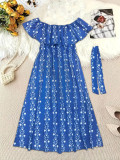 Plus size Women summer off shoulder print elegant dress