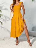 Women Ruffled Flying Sleeve Tank Top Cascading Ruffles French Dress