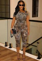 Women Irregular Shoulder Sexy Leopard Print Jumpsuit