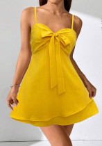 Women Bow Beach Solid Holidays Mini Dress Women Bow Beach Solid Holidays Mini Dress