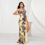 Women sling v neck bodycon sequins formal party slit evening dress