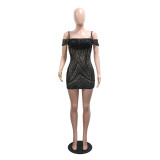 Women Suspender Sexy Sequin Bodycon Mini Dress