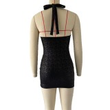 Women Sexy V Neck Hollow Backless Halter Neck Bodycon Dress