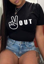 Women Letter Print Round Neck Short Sleeve T-shirt