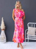 Women Summer Slit Sleeveless Print Dress