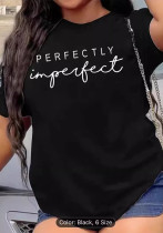 Women summer letter print short sleeve Round Neck Top