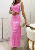 Women Beach Strap Top and Slit Skirt Two Piece Set