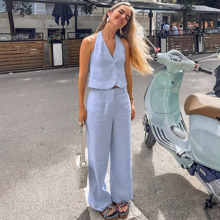 Women Summer Sleeveless Vest and Pants Two Piece Set