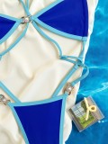 Women Backless Sexy Color Block One-Piece Swimwear