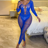 Women long-sleeved backless jacquard net sexy hollow bodysuit sexy lingerie