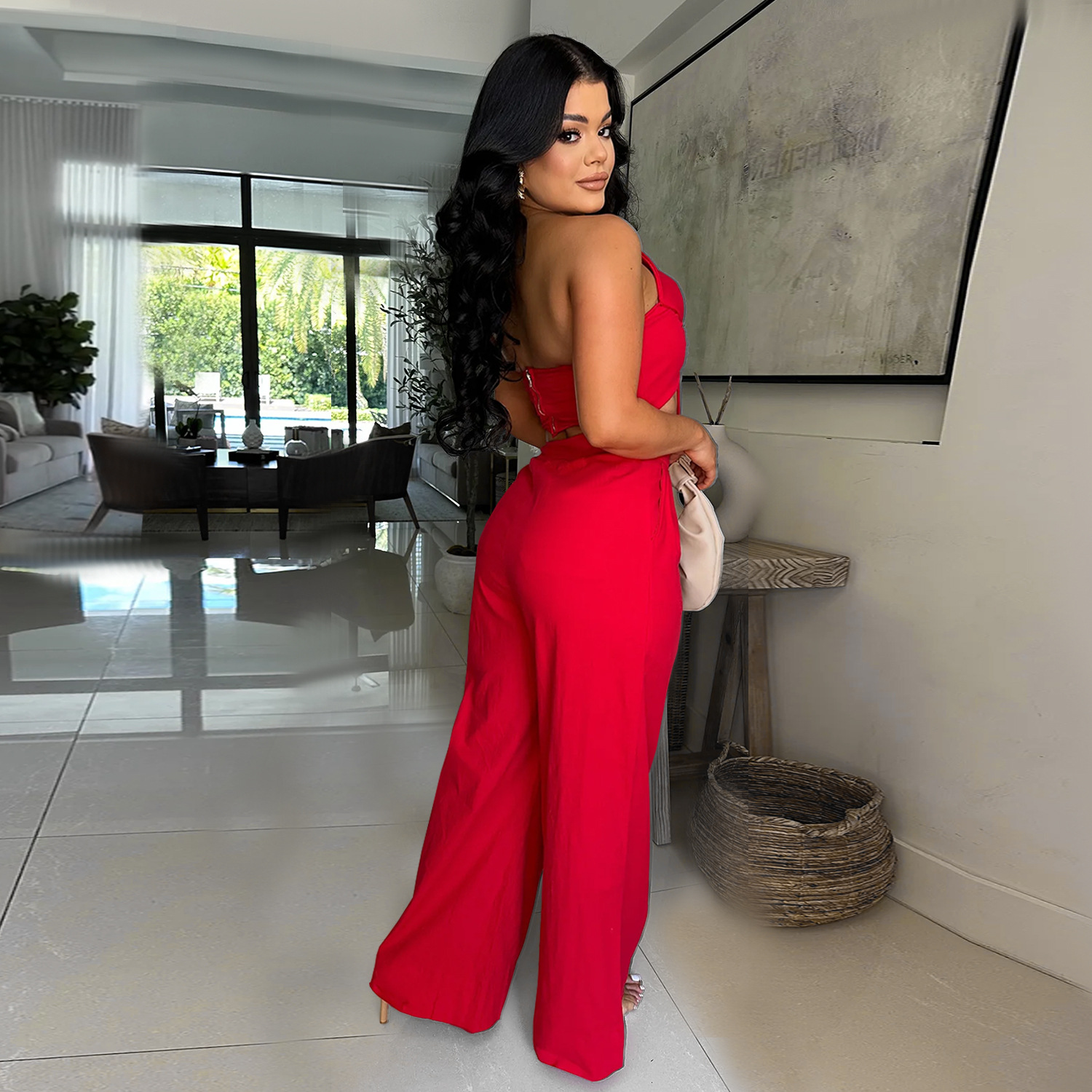 Women Sexy Bowknot Top and Pants Two Piece Set