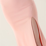 Women sexy and elegant evening beaded one-shoulder slit evening dress