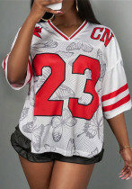 Women summer casual print hollow short-sleeved T-shirt Women summer casual print hollow short-sleeved T-shirt