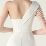 Women sexy and elegant evening beaded one-shoulder slit evening dress
