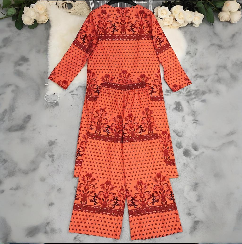 Women Spring Summer Print Top and Wide Leg Pants Two Piece Set