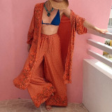 Women  Spring Summer Print Top and Wide Leg Pants Two Piece Set