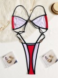 Women Backless Sexy Color Block One-Piece Swimwear