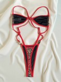 Women Backless Sexy Color Block One-Piece Swimwear
