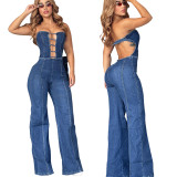 Women  Strapless Backless Denim Jumpsuits