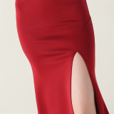 Women sexy and elegant evening beaded one-shoulder slit evening dress