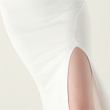 Women sexy and elegant evening beaded one-shoulder slit evening dress