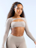Women Strap Top and Long Sleeve Set Sports Set
