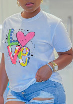 Women Letter Print Round Neck Short Sleeve T-shirt Women Letter Print Round Neck Short Sleeve T-shirt