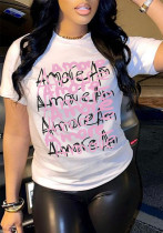 Women Letter Print Round Neck Short Sleeve T-shirt Women Letter Print Round Neck Short Sleeve T-shirt