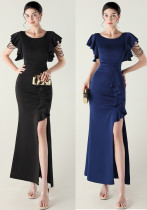 Women beaded tube V neck ruffle draped bead chain bead formal party evening dress Women beaded tube V neck ruffle draped bead chain bead formal party evening dress