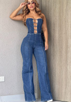 Women Strapless Backless Denim Jumpsuits Women Strapless Backless Denim Jumpsuits