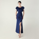 Women beaded tube V neck ruffle draped bead chain bead formal party evening dress